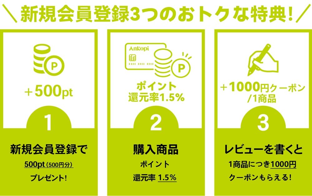 新規会員登録3つのおトクな特典