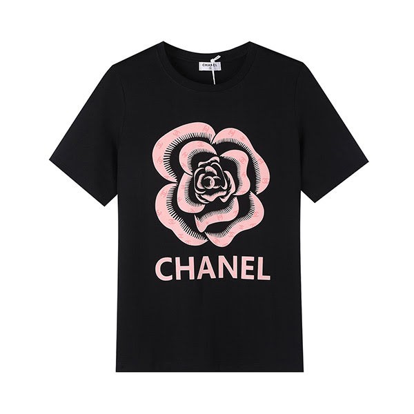 一目惚れ♪シャネル カメリアロゴ半袖Tシャツ 偽物 ブラック shh99359