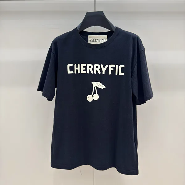 一目惚れ♪ヴァレンティノ コピー ブラックコットンラウンドネック半袖Tシャツ 7V3MG16